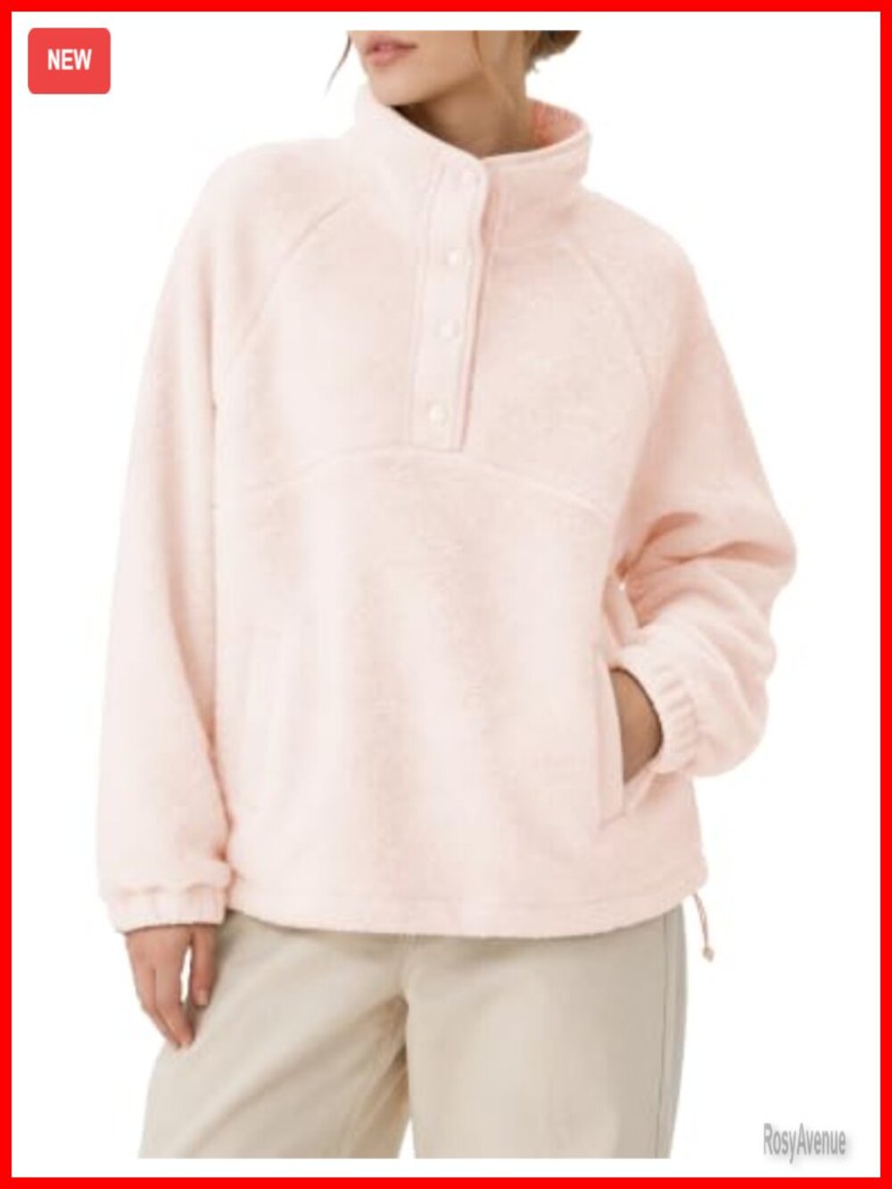 Sherpa Fleece Snap Collar Pullover Sweatshirt with Pockets